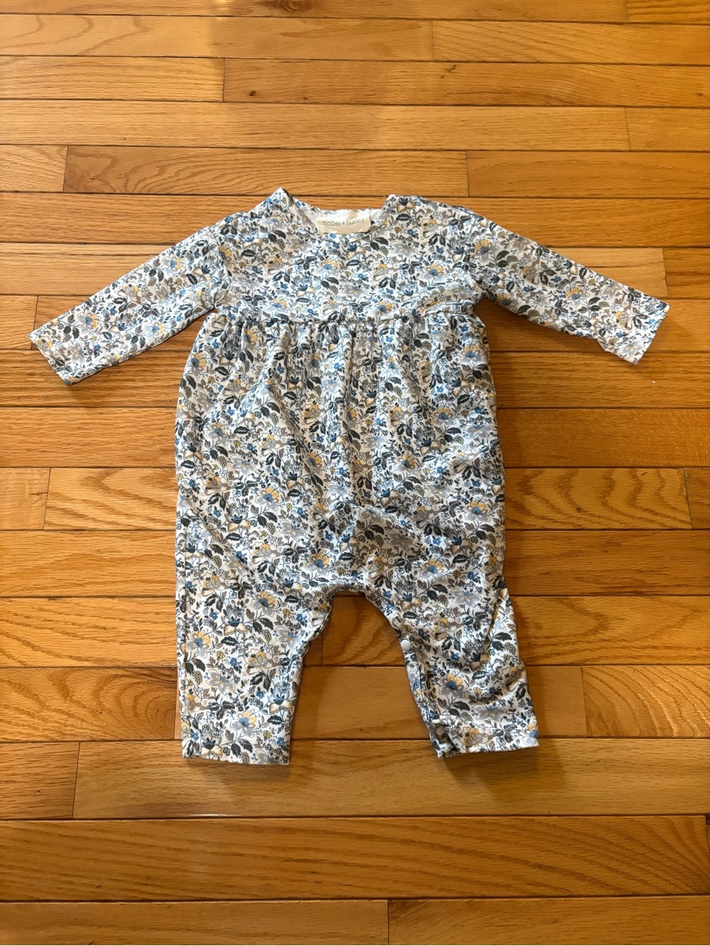 Mabel + Honey Blue Bell Floral Long-Sleeve Romper Blue Cream 9M